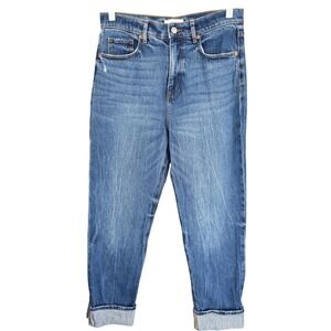A5 LOFT The Straight Jeans Size 4/27 Distressed Medium Wash Denim Cropped Cuffed